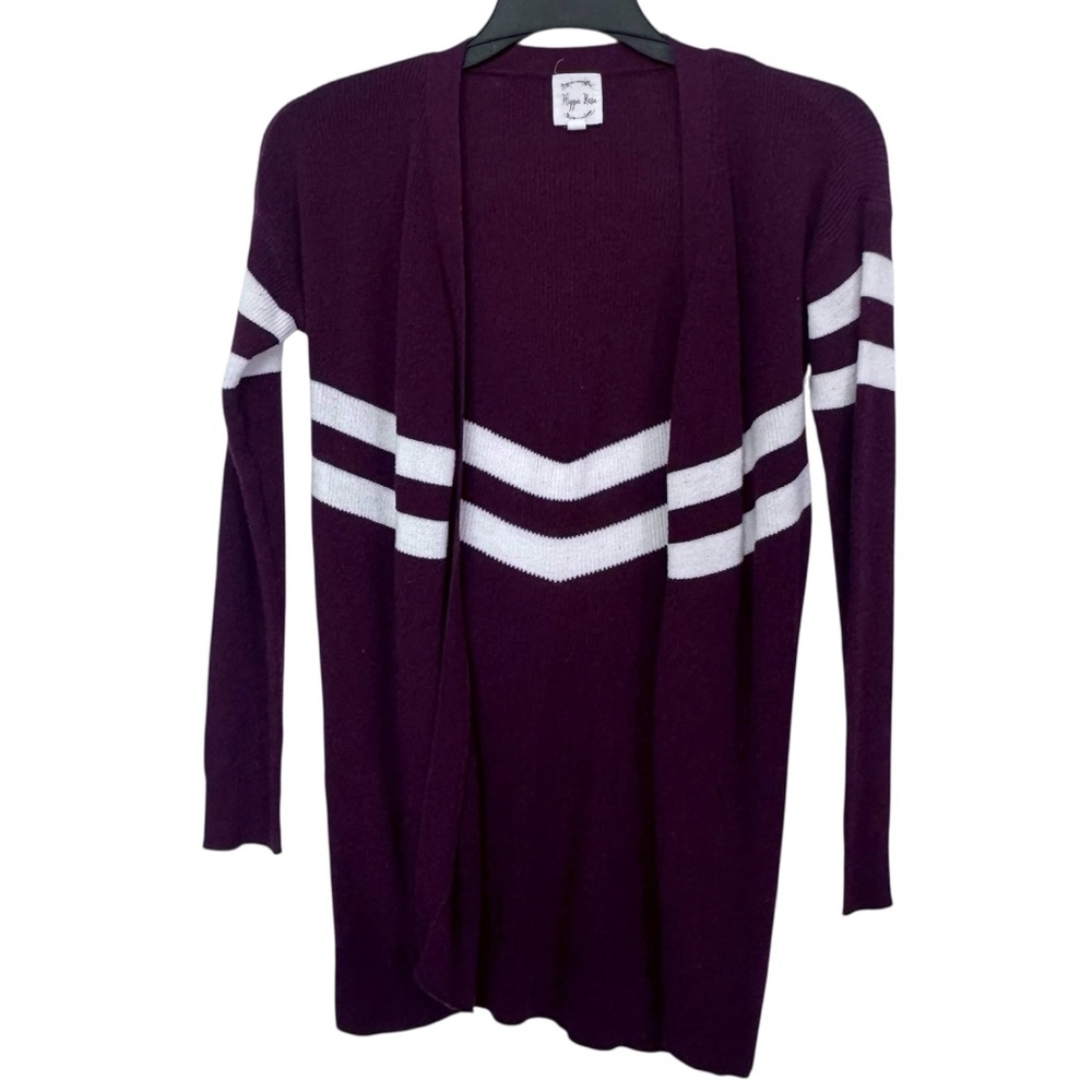 Hippie Rose Womens burgundy Varsity Open Front Cardigan Sweater Size XS